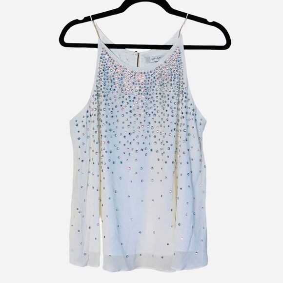 Milly x Revolve White Silk Flyaway Crystal Rhinestone Camisole Tank Top Sz S/4-6 - Picture 5 of 16